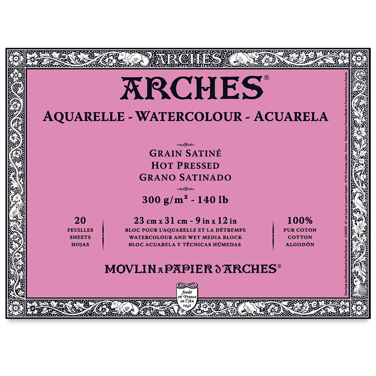 Arches Watercolor Block - 9 x 12, Hot Press, 20 Sheets